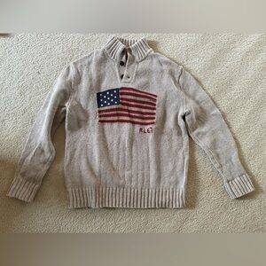Polo Ralph Lauren Beige Sweater with American Flag size L